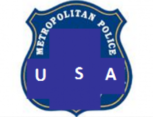 Blue shield that reads "Metropolitan Police USA" in white