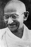 Black and white headshot of Gandhi